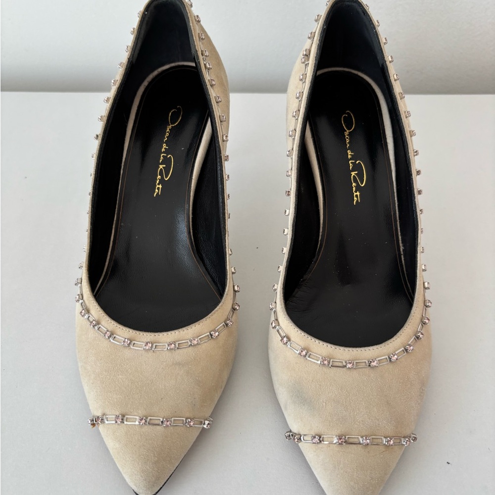 Oscar de la Renta Tan Embellished Heels